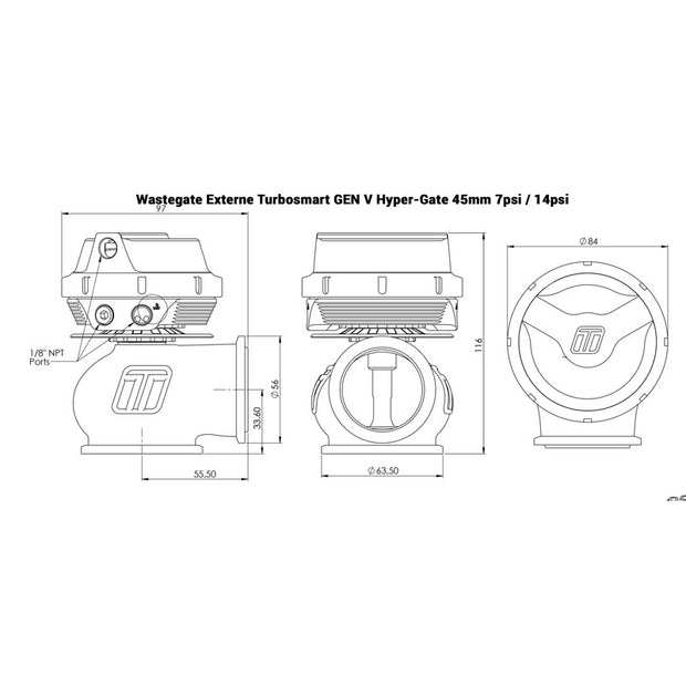 Wastegate Externe Turbosmart Gen V Hyper-Gate (45 mm)