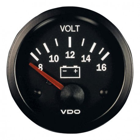 Manomètre Voltmètre VDO 8 / 16 Volts INTER Diamètre 52 Fond Noir